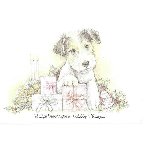 Dutch Merry Christmas and Happy New Year Puppy Postcard Card Unposted - Picture 1 of 2
